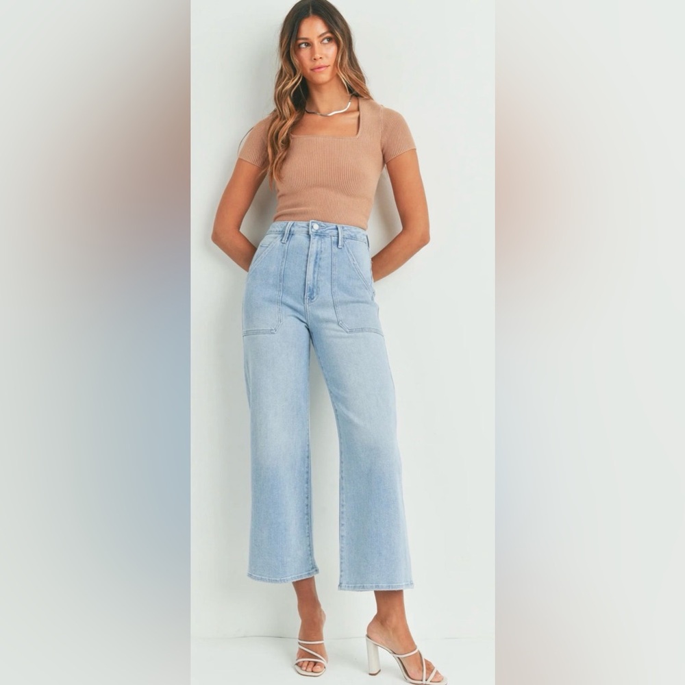 Just Black Denim Cargo Patch Pocket Wide Leg